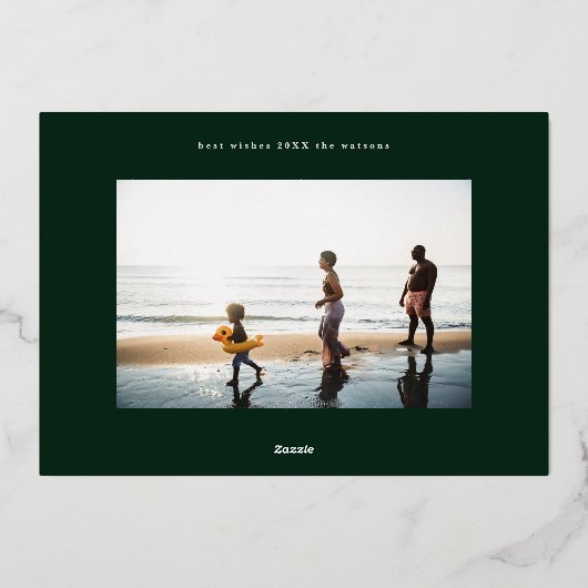 Moderne stijlvolle groen & goud foto Happy Folie Feestdagenkaart (Achterkant)