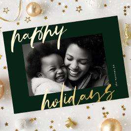 Moderne stijlvolle groen & goud foto Happy Folie Feestdagenkaart