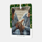 Moderne Stijlvolle Groen Goud Kerstpaar Foto Metalen Ornament (Voorkant links)