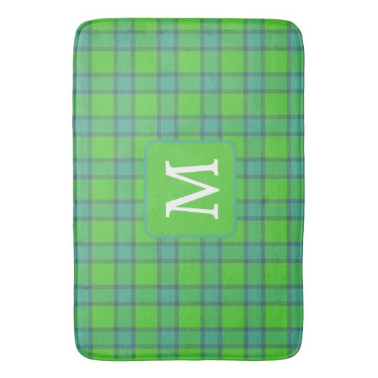 Moderne stijlvolle groene & blauwe geruite monogra badmat (Voorkant Verticaal)