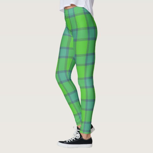 Moderne stijlvolle groene en blauwe geruite tartan leggings (Links)