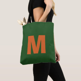 Moderne stijlvolle groene & oranje monogram initia tote bag