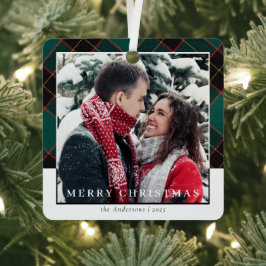 Moderne Stijlvolle Groene Plakken Kerst Paar Foto Metalen Ornament