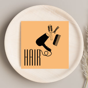 Moderne stijlvolle haarstyliste zwart & Sinaasappe Vierkante Visitekaartje