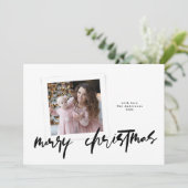 Moderne stijlvolle handgeschreven vrolijke kerstfo feestdagenkaart (Staand voorkant)