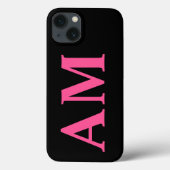 Moderne stijlvolle hete roze zwarte monogram initi Case-Mate iPhone case (Achterkant)