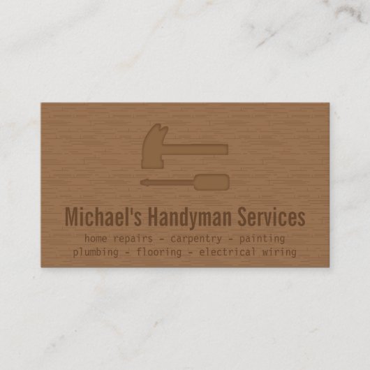 Moderne, stijlvolle, houten, handymandiensten visitekaartje (Voorkant)