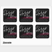 Moderne, stijlvolle kaarletiket zwarte frambose vierkante sticker (Vel)