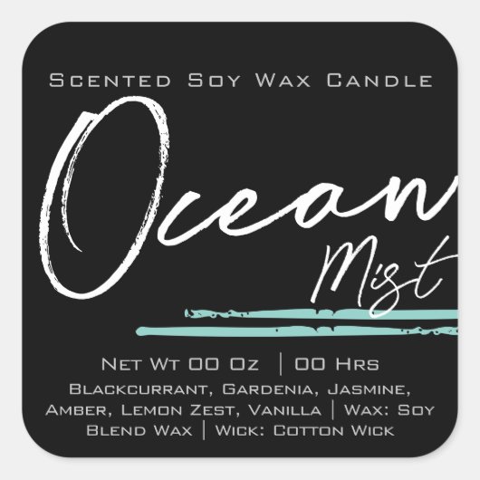 Moderne, stijlvolle kaartenlabel in de Zwarte Ocea Vierkante Sticker (Voorkant)