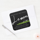 Moderne, stijlvolle kaartenlabel zwart leemon vierkante sticker (Envelop)