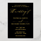 Moderne, stijlvolle kalligrafie - Black Gold Weddi Folie Uitnodiging (Voorkant)
