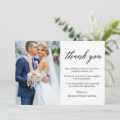 Moderne, stijlvolle kalligrafie Fotobruiloft Bedankkaart (Staand voorkant)