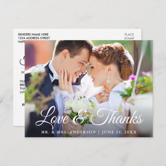 Moderne stijlvolle kalligrafie Liefde en Dank Trou Briefkaart (Voorkant / Achterkant)