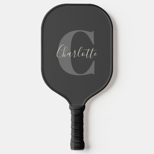 Moderne stijlvolle kalligrafie monogram zwart grij pickleball paddle (Voorkant)