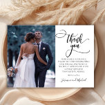 Moderne Stijlvolle Kalligrafie Script 2 Foto Bruil Bedankkaart<br><div class="desc">Elegante moderne chique boho kalligrafie script bruiloft 2 foto dank u kaart. Stijlvolle bruiloft dank u sjabloon met een volledige verticale foto op de voorkant met "Dank u" tekst in een grillige wervelende hand belettering typografie script swash tail font overlay op het afbeelding en een achterkant een (1) foto en...</div>