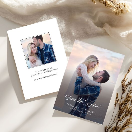 Moderne stijlvolle kalligrafie script foto bruilof save the date