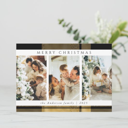 Moderne Stijlvolle Kerst Gouden Plakken Fotocollag Feestdagenkaart (Staand voorkant)