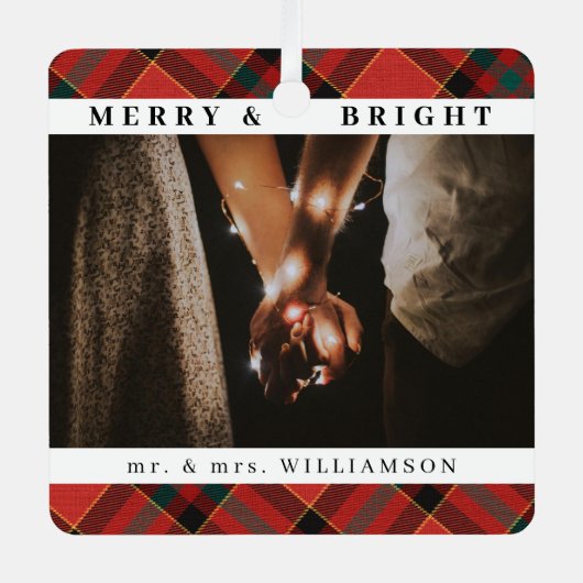 Moderne Stijlvolle Kerst Meneer en mevrouw Paar Fo Metalen Ornament (Voorkant)