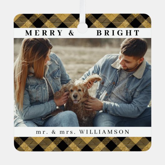 Moderne Stijlvolle Kerst Meneer en mevrouw Paar Fo Metalen Ornament (Voorkant)