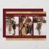 Moderne Stijlvolle Kerst Rood & Faux Goud Foto Feestdagenkaart (Voorkant / Achterkant)