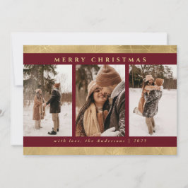 Moderne Stijlvolle Kerst Rood & Faux Goud Foto Feestdagenkaart