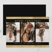 Moderne Stijlvolle Kerst Zwart & Faux Gouden Foto Feestdagenkaart (Voorkant / Achterkant)
