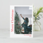 Moderne stijlvolle kerstfamiliefoto  feestdagenkaart (Staand voorkant)