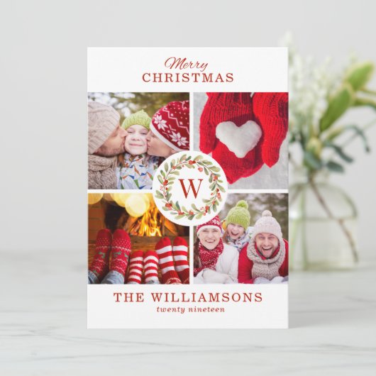 Moderne Stijlvolle Kerstmis Familie Fotocollage Feestdagenkaart (Staand voorkant)