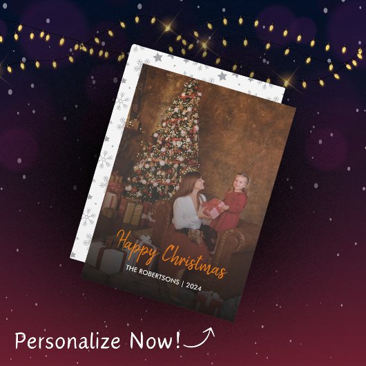 Moderne stijlvolle kerstscriptie gezinsfoto feestdagenkaart