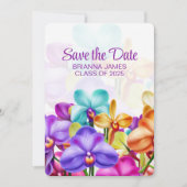 Moderne stijlvolle kleurrijke orchideeën Afstudere Save The Date (Voorkant)