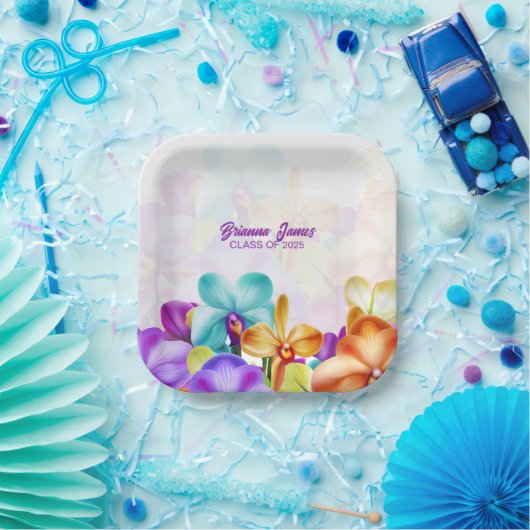 Moderne stijlvolle kleurrijke orchideeën papier Bo Papieren Bordje (Feest)