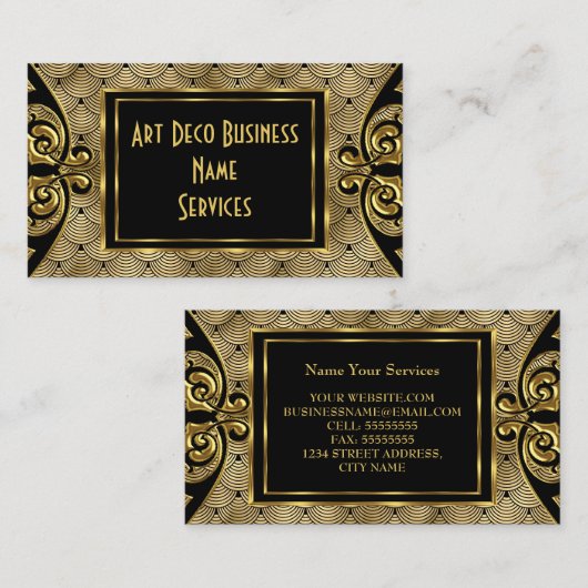 Moderne stijlvolle kunst Deco Gold Black 1930 Visitekaartje (Voorkant / Achterkant)