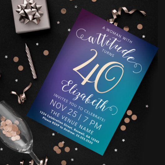 Moderne Stijlvolle Lady Veertig Turquoise Gradient Folie Feestdagenkaart