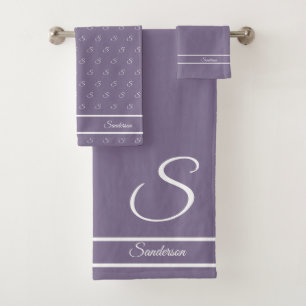 Moderne stijlvolle lavendel Paarse witte monogram Bad Handdoek