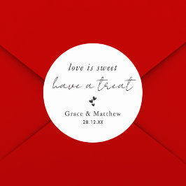 Moderne stijlvolle liefde is zoete bruiloft gunst ronde sticker