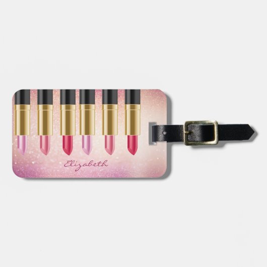 Moderne Stijlvolle -Lippenstiften, Glitters, Geper Bagagelabel (Voorkant horizontaal)