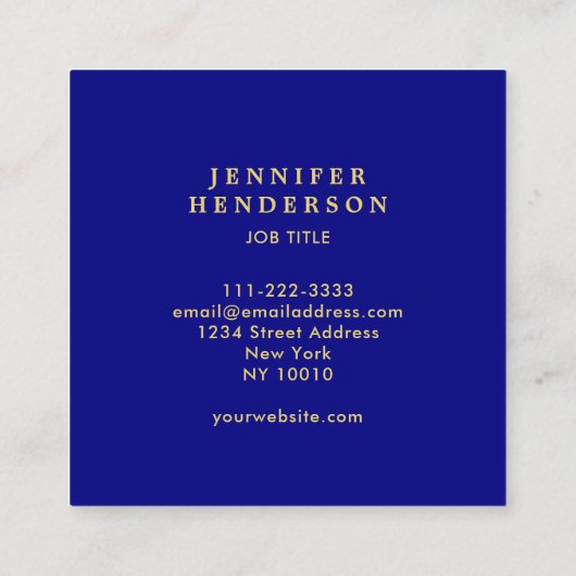 Moderne, stijlvolle marineblauw goudprofessional vierkante visitekaartje (Achterkant)