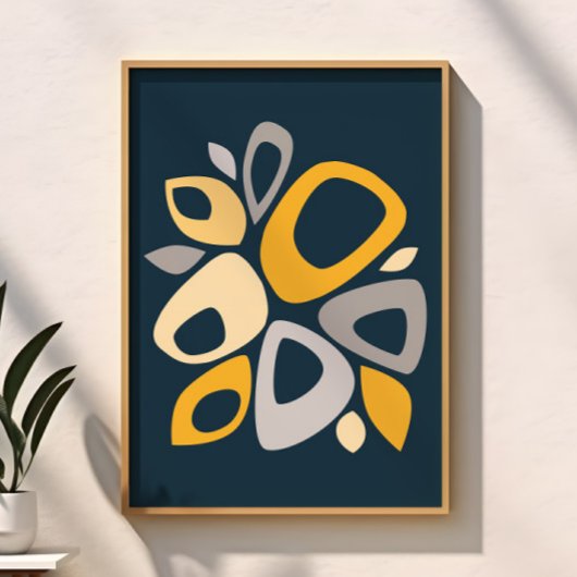 Moderne Stijlvolle Marineblauwe Mosterd Abstracte Poster