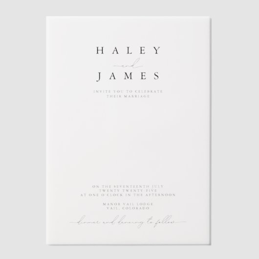 Moderne Stijlvolle Minimalistische Bruiloft Vellum Uitnodigingen (Voorkant)