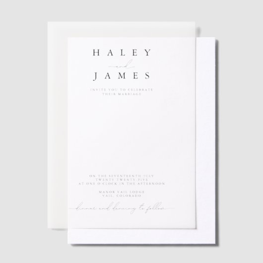 Moderne Stijlvolle Minimalistische Bruiloft Vellum Uitnodigingen (Offset)