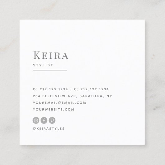 Moderne, stijlvolle, minimalistische foto van typo vierkante visitekaartje (Achterkant)