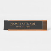 Moderne, stijlvolle, minimalistische zwarte kopere bureau naambordje (Voorkant)