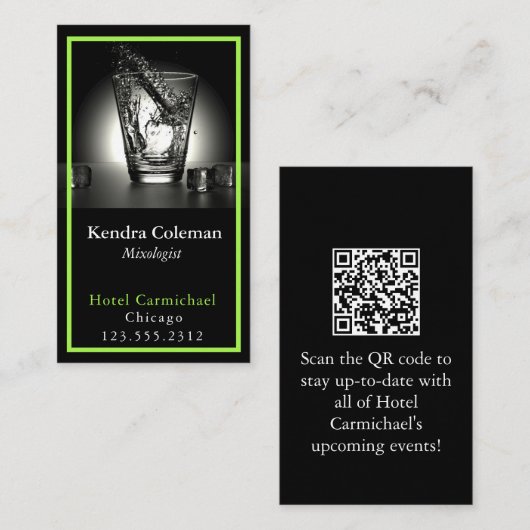 Moderne, stijlvolle Mixoloog aangepaste QR-code -  Visitekaartje (Voorkant / Achterkant)