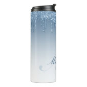 Moderne stijlvolle monogram blauwe glitters thermosbeker (Gedraaid links)