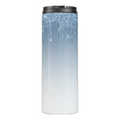 Moderne stijlvolle monogram blauwe glitters thermosbeker (Achterkant)