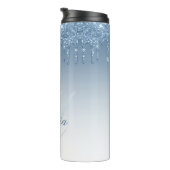Moderne stijlvolle monogram blauwe glitters thermosbeker (Geroteerd rechts)