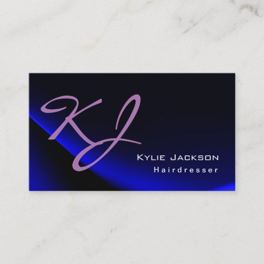 Moderne stijlvolle monogram blauwe trendy kapper visitekaartje (Voorkant)