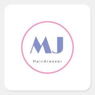Moderne stijlvolle monogram blauwe witte kapper vierkante sticker