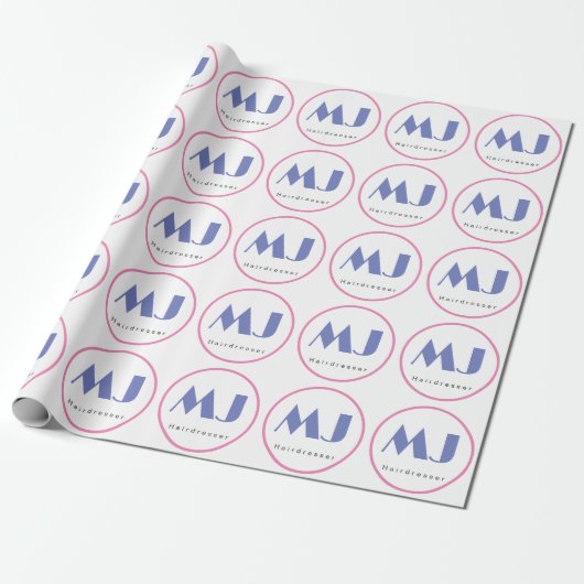 Moderne, stijlvolle monogram Blue White Hairdresse Cadeaupapier (Uitgerold)