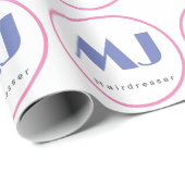 Moderne, stijlvolle monogram Blue White Hairdresse Cadeaupapier (Rol Hoek)